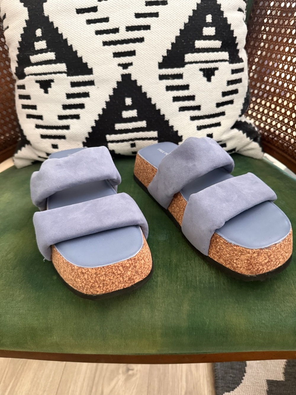 Free People Light Blue Double-Strap Cork Platform Sandals